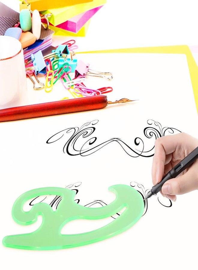 سيكوك مجموعة SIQUK من 9 قطع من قوالب الرسم، قوالب هندسية منحنية فرنسية، مساطر قياس، مساطر بلاستيكية شفافة خضراء للهندسة والدراسة والتصميم - Image 5